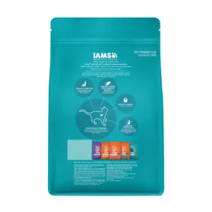 Iams Adult Indoor, Weight and Hairball Care with Chicken back of packaging