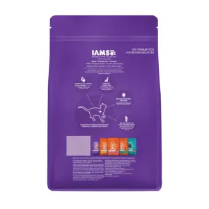Iams Mother and Kitten Dry Cat Food back of packaging