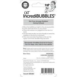 Pet Qwerks Kitty Catnip IncrediBubbles back of packaging
