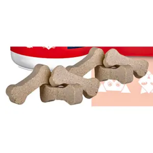 Pet Tabs Forte Advanced close up of bone shaped tablets
