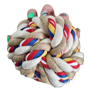 Marltons Rope Bone - Ball Shape Dog Toy large with hand size comparison