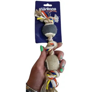 Marltons Rope Dog Toy With Two Mini Tennis Balls  size comparison