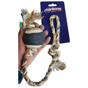 Marltons Long Rope Dog Toy With Tennis Ball size comparison