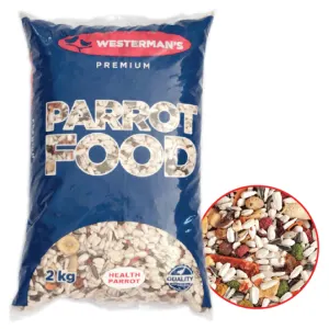 Westermans Bird Parrot Healthy Mix with food in bubble next to package