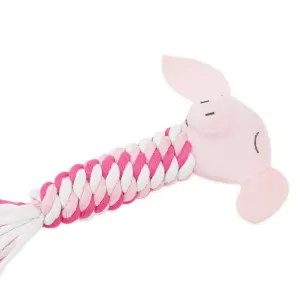 Pig In Blanket Rope Cat Toy with pink white and dark pink rope