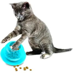 Fishbowl Cat Feeder Toy with kitten playing