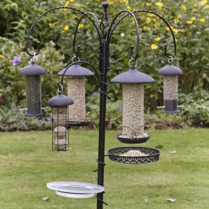 Gardman Black Metal Birdfeeder hanging on bird hanger