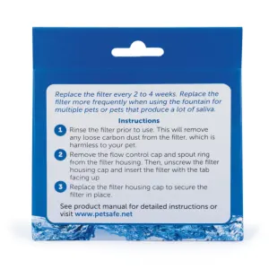 Replacement Charcoal Filter For 360 Fountains back of packaging