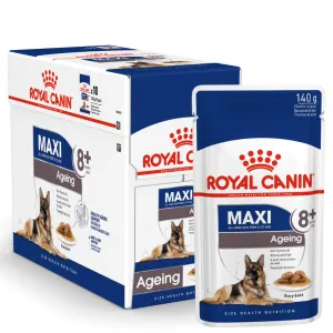 Navy blue &amp; white pouch of Royal Canin Maxi Ageing Wet Dog Food