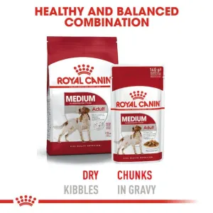 Royal Canin Medium Adult Wet Dog Food combination with dry pellets