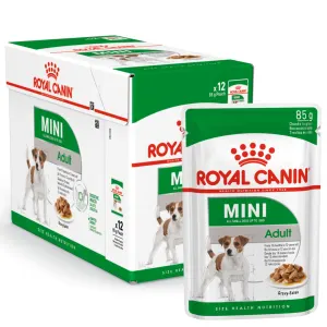 Green &amp; white pouch of Royal Canin Mini Adult Wet Dog Food