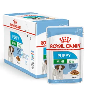 Light blue &amp; white pouch of Royal Canin Mini Puppy Wet Food