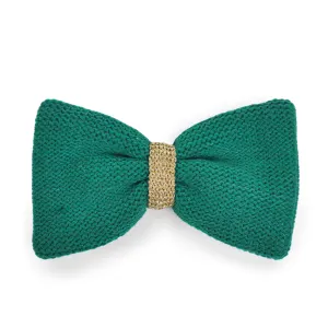 Green Knitted Bow Tie with brown center