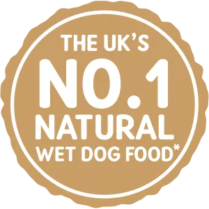 Brown and white seal reading UKs no 1  natural wet dog food
