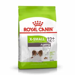 Lime green & white bag of Royal canin mini ageing 12+ dog food