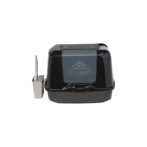 Black and blue trendy Cat toilet caddy with handy max attached at the back