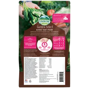 Back of bag of Oxbow Garden Select Adult Rat Food