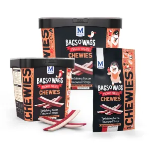 Bags O Wags Bacon Strips Chewies Dog Treats group shot