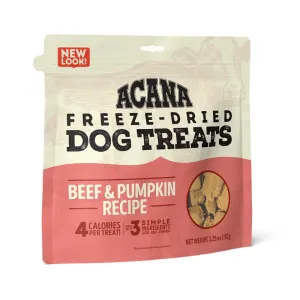Salmon coloured bag of Acana Beef & Pumpkin Dog Treats