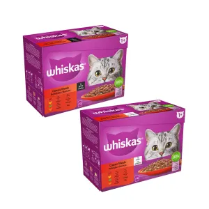 Whiskas Wet Adult Cat Food - Classic Meals pack of boxes both jelly and gravy