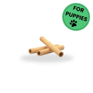 dental tube treats with "for puppies" sticker
