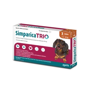 Caramel Simparica Trio packaging with Dachshund image