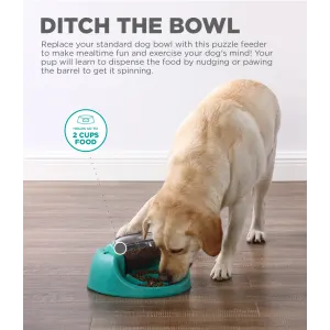dog using toy and info about it filing 2 cups