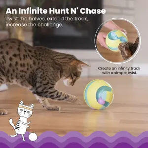 directions for twisting the toy to roll and for cat to play