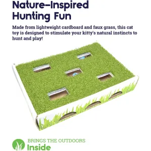 info of the materials used - cardboard & faux grass