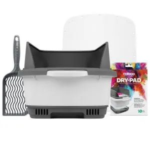 Grey & white cateco litter tray starter kit with lid, pads &amp; scoop