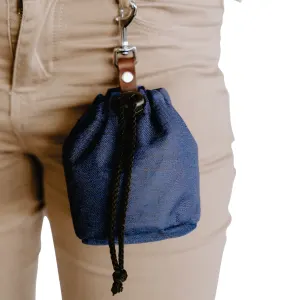 navy bag clipped to belt of trainer