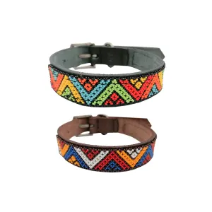 Huntlea Beaded Leather Daisy Vee Dog Collar