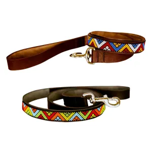 Huntlea Beaded Leather Daisy Vee Dog Lead
