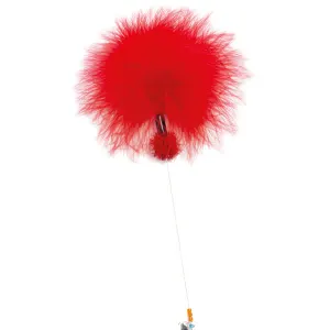 red teaser close up of feathers and pompom