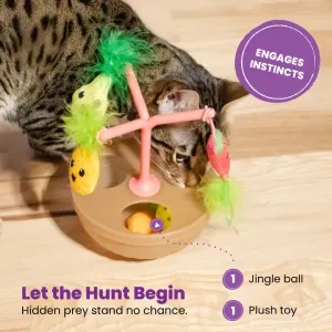 different features of the wobble toy, cat playing with the toys