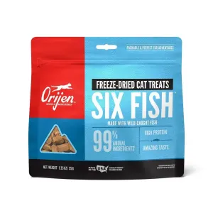 Blue bag of Orijen Freeze Dried Six Fish Cat Treats
