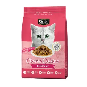 Kit Cat Dry Adult Cat Food Classic 32 in dark pink packaging