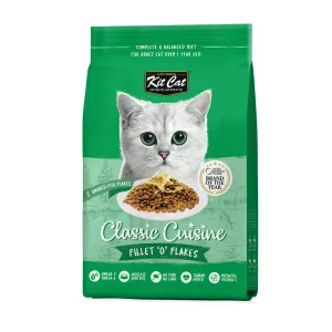 Kit Cat Dry Adult Cat Food Fillet O Flakes in green packaging