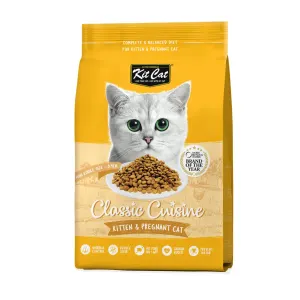 Kit Cat Dry Kitten And Pregnant Adult Cat Food yellow packaging