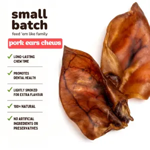 One pig ear in centre with 5 bullet points around with key benefits