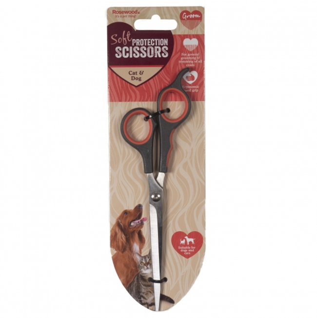 Stainless steel dog grooming scissors with purple handles