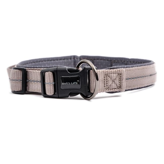 Light grey webbing dog collar lined with deoprene