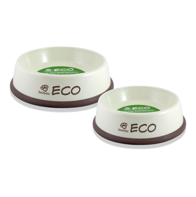 Small & large cream with brown trim eco pet bowls