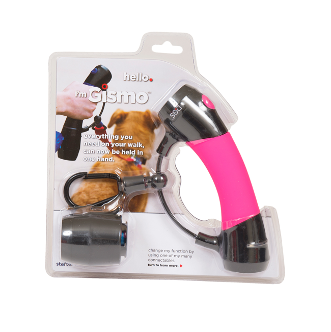Pink dog lead handles with poop bag dispenser