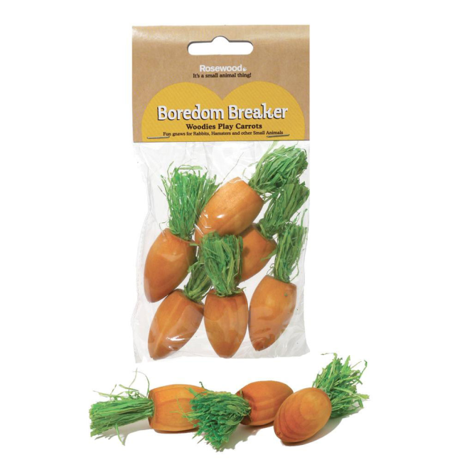 Pack of orange mini wooden gnaw carrots for small pets