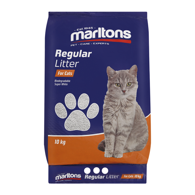 Blue and orange bag of Marltons regular cat litter