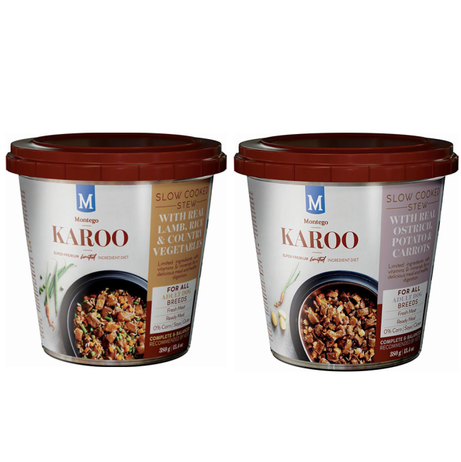 2 tubs of Karoo lamb & ostrich wet dog food