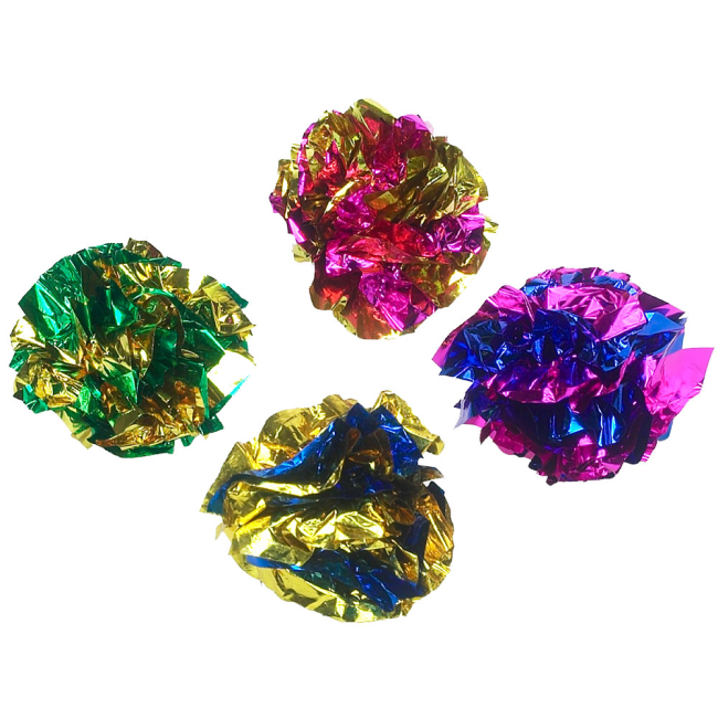 Multi-coloured foil crinkle cat ball toys
