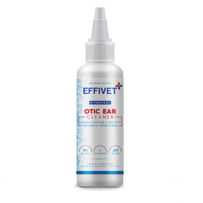 White bottle of Effivet Otic Pet Ear Cleaner