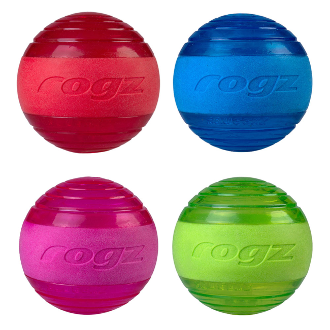 Red, pink, blue& Green Rogz squeekz dog ball toy